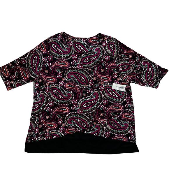 NEW Catherines Tunic Top Paisley Print Knit Black Jewel Tone Chiffon Hem Size 2X - Picture 1 of 14